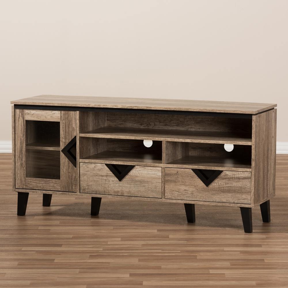 Cardiff Modern and Contemporary Light Brown Wood 55-Inch TV Stand FredCo