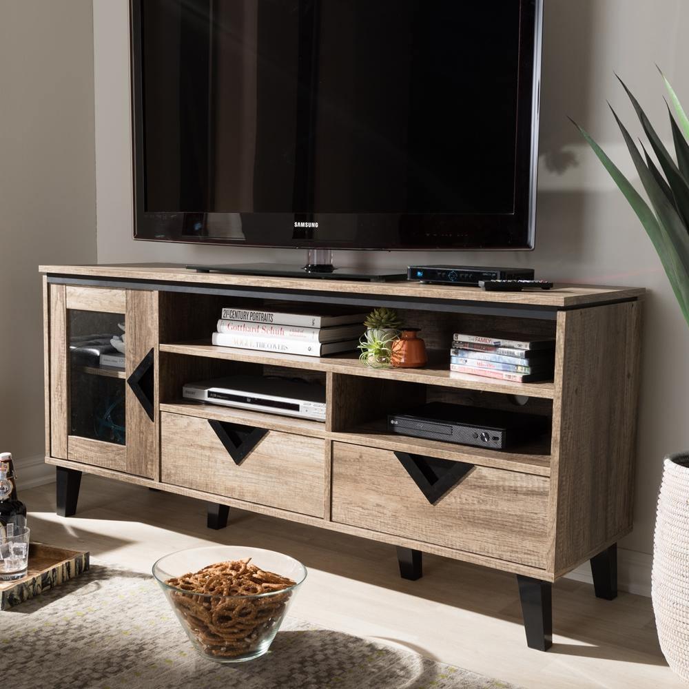Cardiff Modern and Contemporary Light Brown Wood 55-Inch TV Stand FredCo