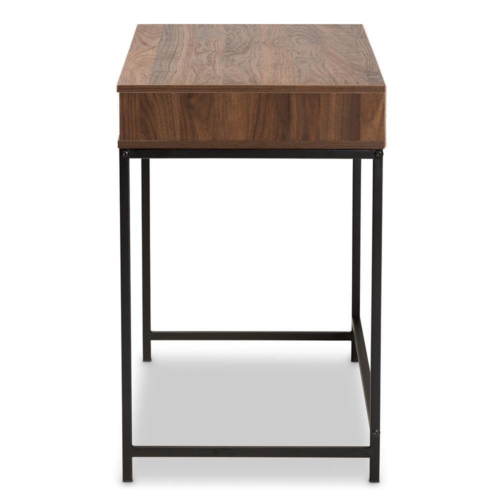 Cargan Modern and Contemporary Walnut Brown Finished Wood and Black Metal 1-Drawer Desk FredCo