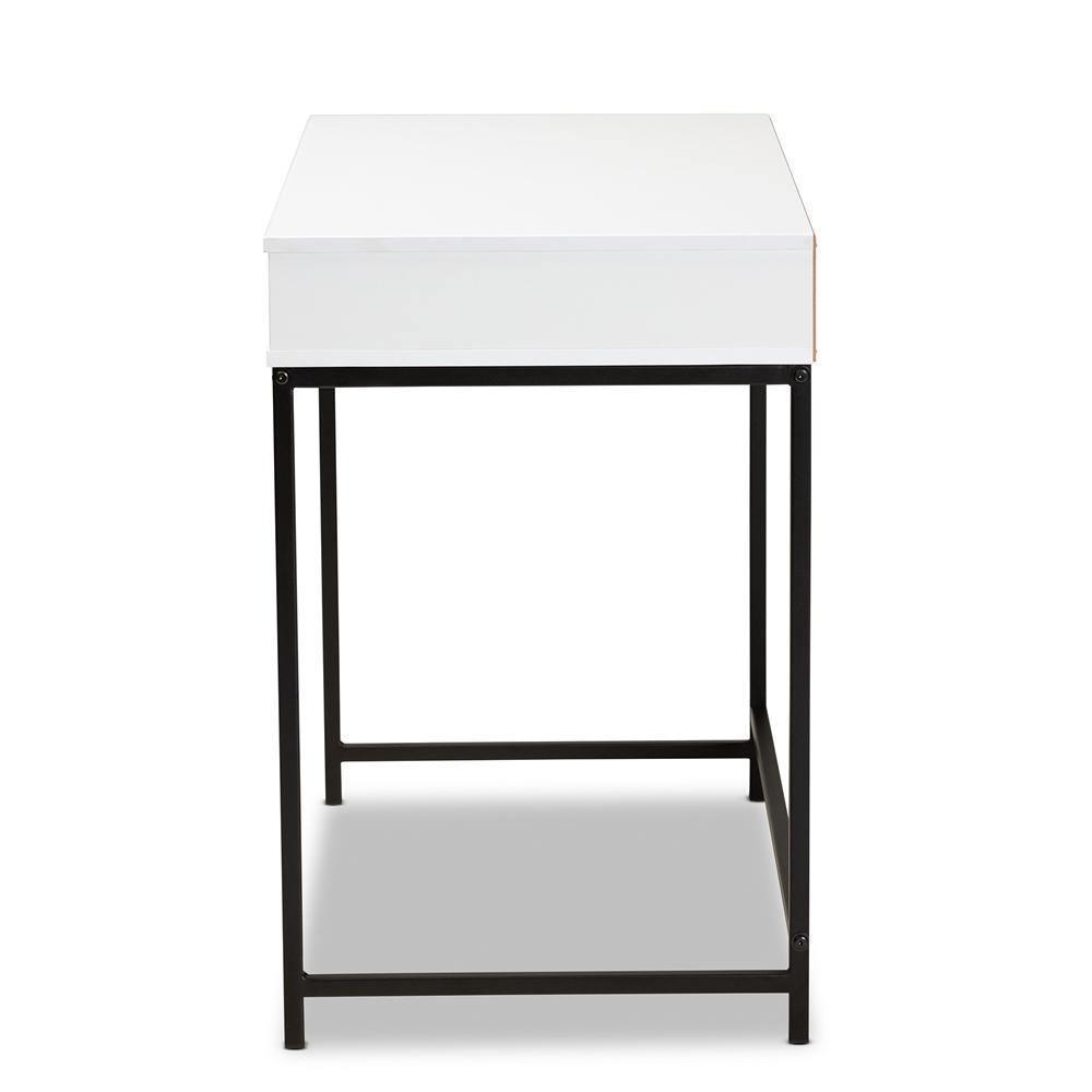Cargan Modern and Contemporary White Finished Wood and Black Metal 1-Drawer Desk FredCo
