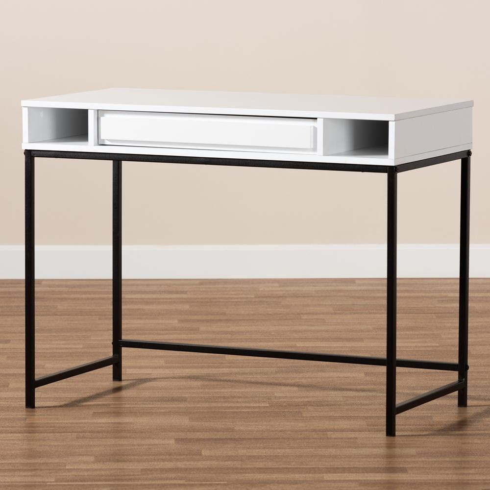 Cargan Modern and Contemporary White Finished Wood and Black Metal 1-Drawer Desk FredCo