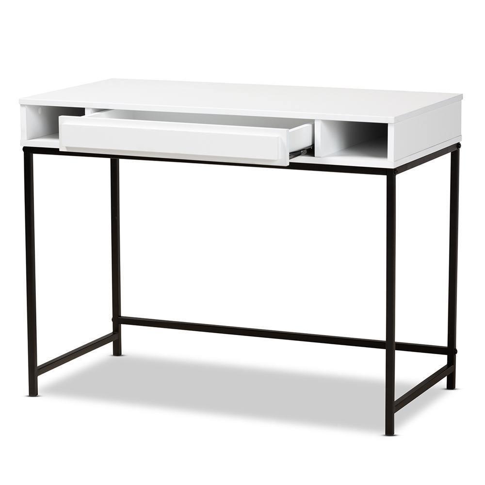 Cargan Modern and Contemporary White Finished Wood and Black Metal 1-Drawer Desk FredCo