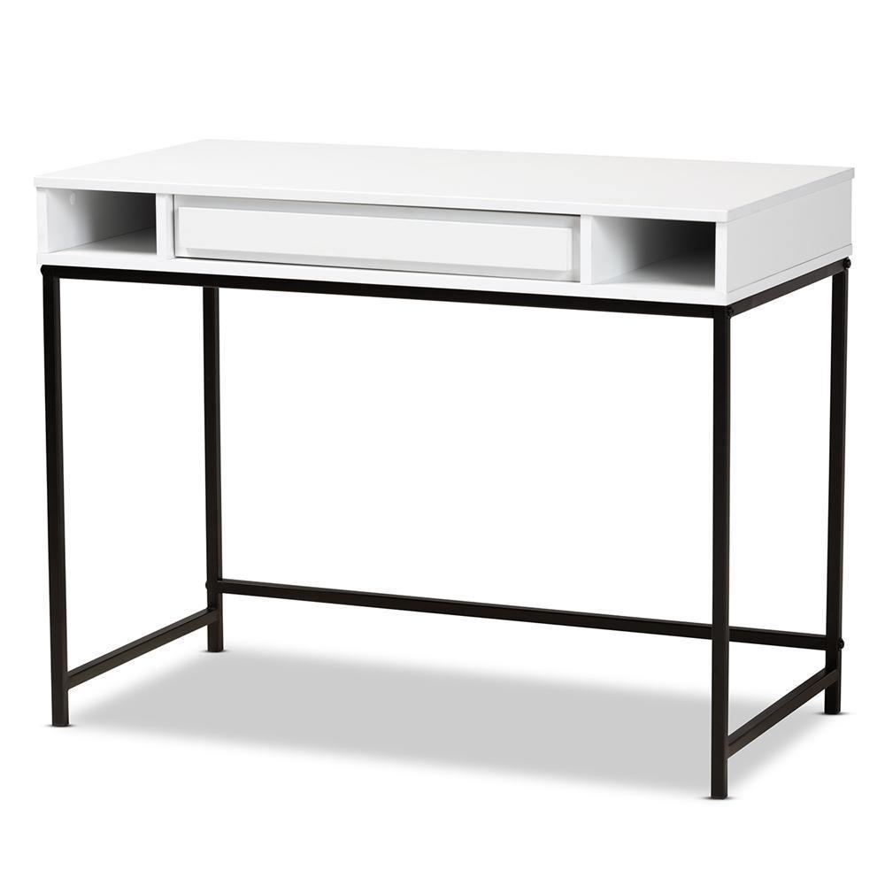 Cargan Modern and Contemporary White Finished Wood and Black Metal 1-Drawer Desk FredCo