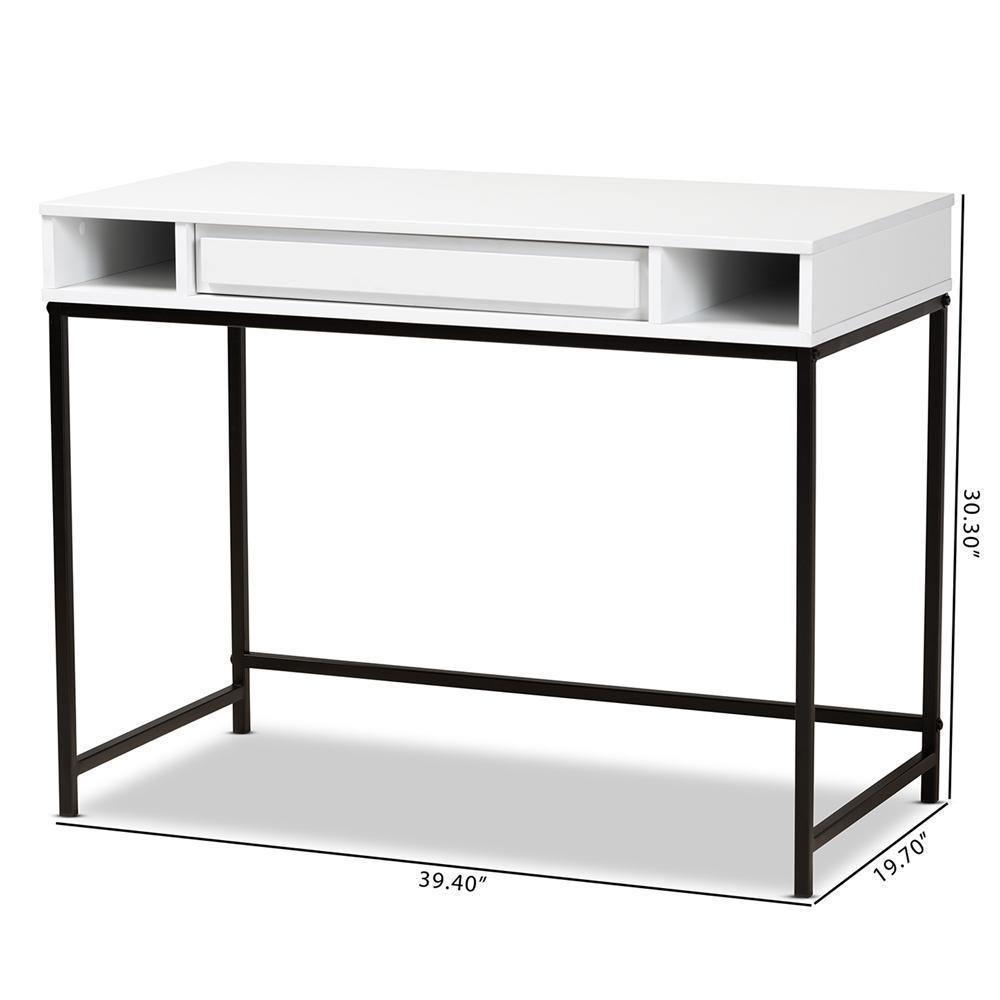 Cargan Modern and Contemporary White Finished Wood and Black Metal 1-Drawer Desk FredCo