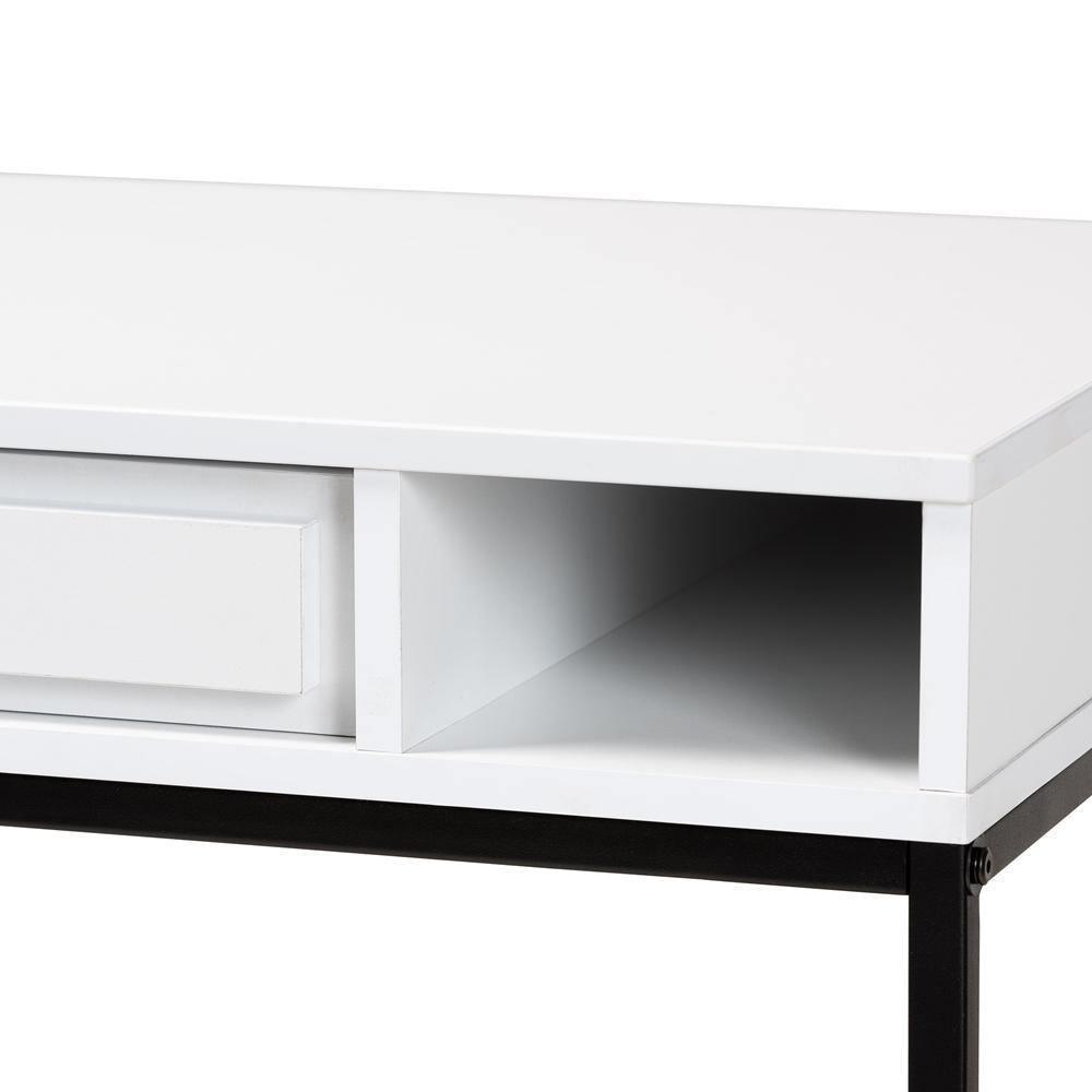 Cargan Modern and Contemporary White Finished Wood and Black Metal 1-Drawer Desk FredCo