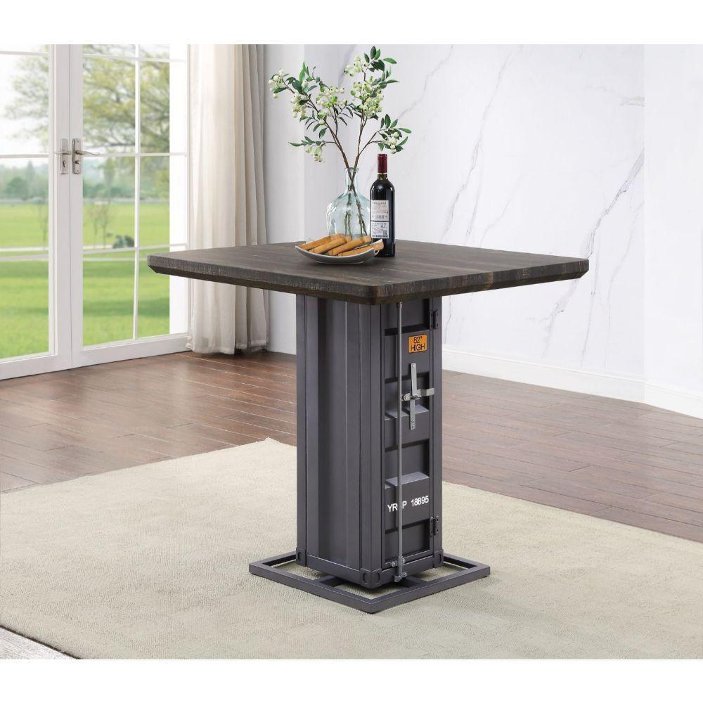 Cargo Counter Height Table Antique Walnut & Gunmetal FredCo