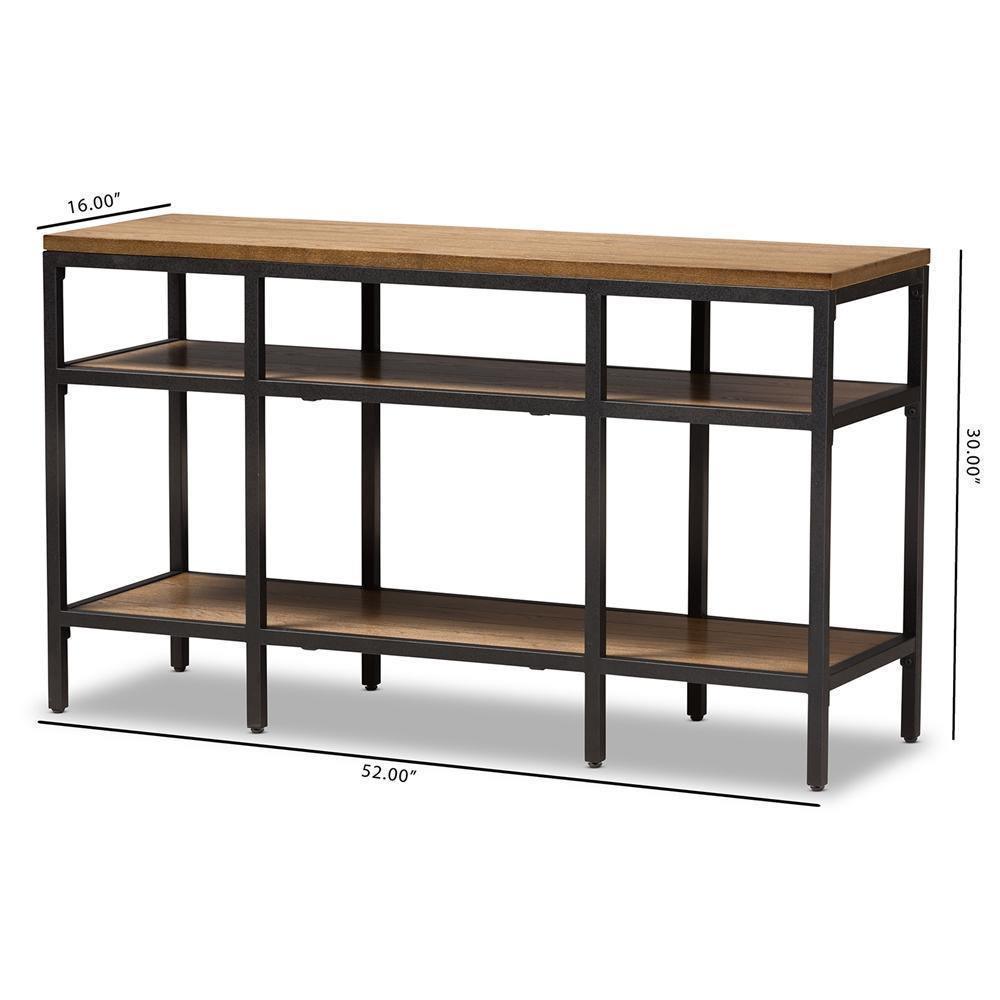 Caribou Rustic Industrial Style Oak Brown Finished Wood and Black Finished Metal Console Table FredCo