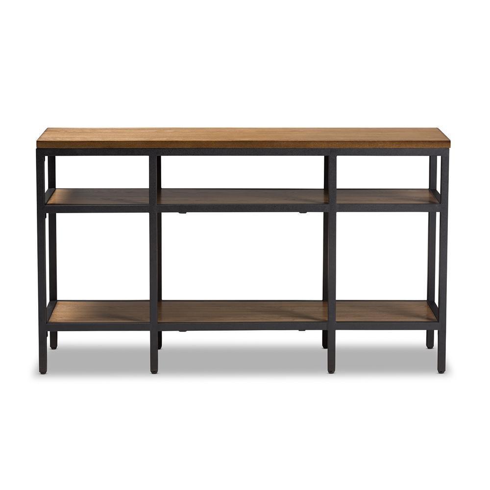 Caribou Rustic Industrial Style Oak Brown Finished Wood and Black Finished Metal Console Table FredCo