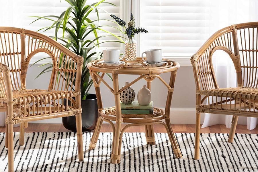 Cariel Modern Bohemian Natural Brown Rattan Coffee Table FredCo