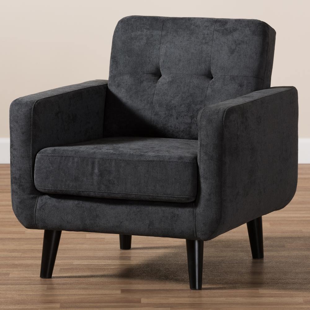 Carina Mid-Century Modern Dark Grey Fabric Upholstered Lounge Chair FredCo