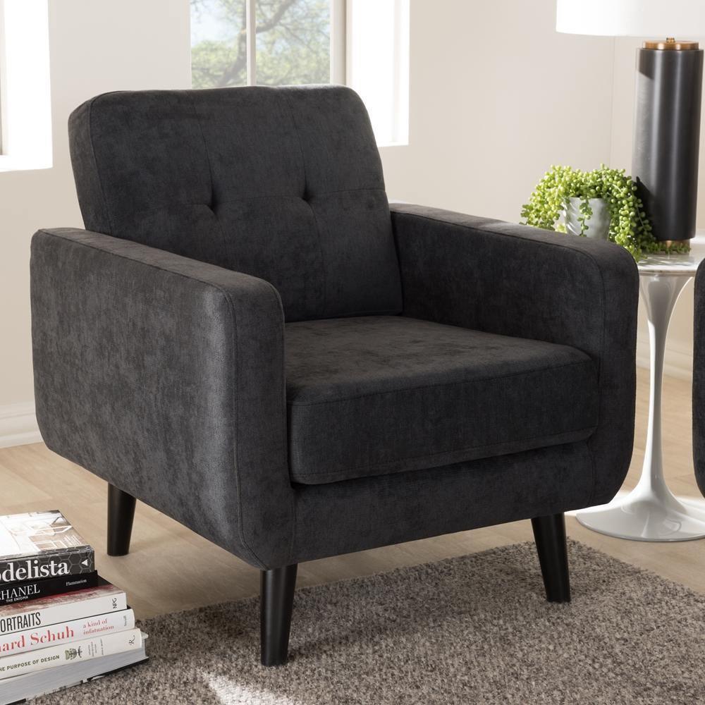 Carina Mid-Century Modern Dark Grey Fabric Upholstered Lounge Chair FredCo