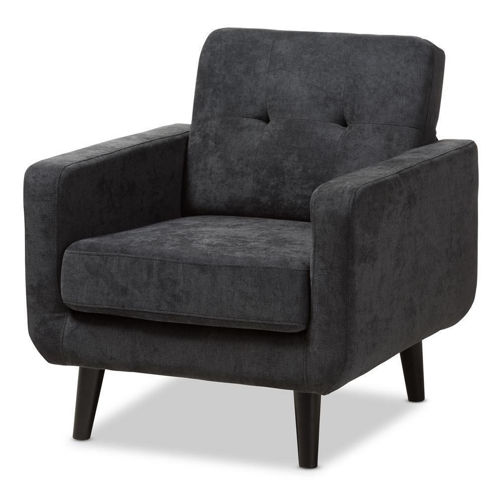 Carina Mid-Century Modern Dark Grey Fabric Upholstered Lounge Chair FredCo