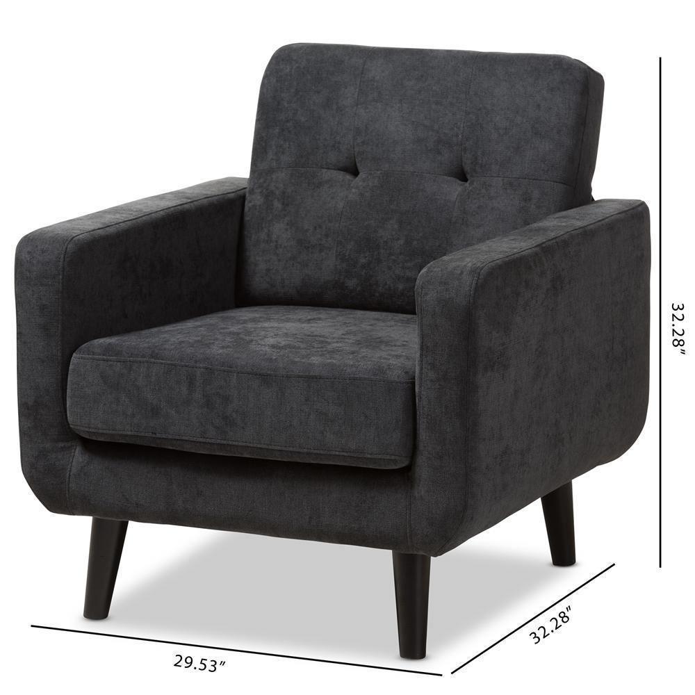 Carina Mid-Century Modern Dark Grey Fabric Upholstered Lounge Chair FredCo