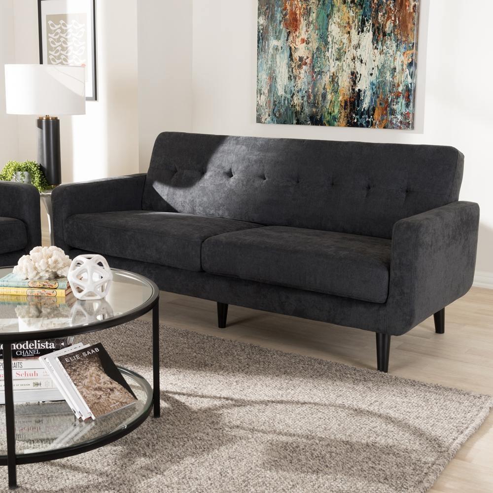 Carina Mid-Century Modern Dark Grey Fabric Upholstered Sofa FredCo