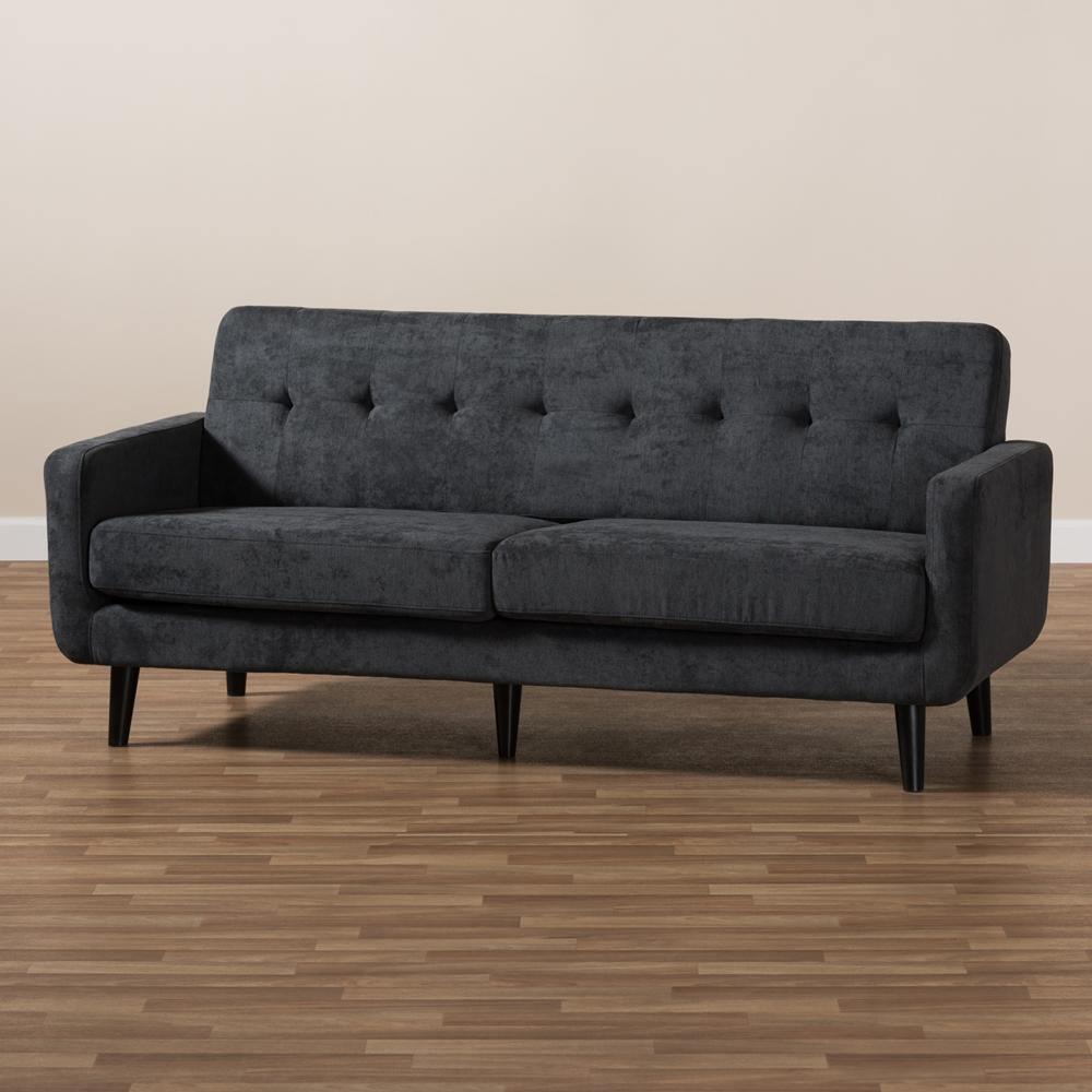 Carina Mid-Century Modern Dark Grey Fabric Upholstered Sofa FredCo