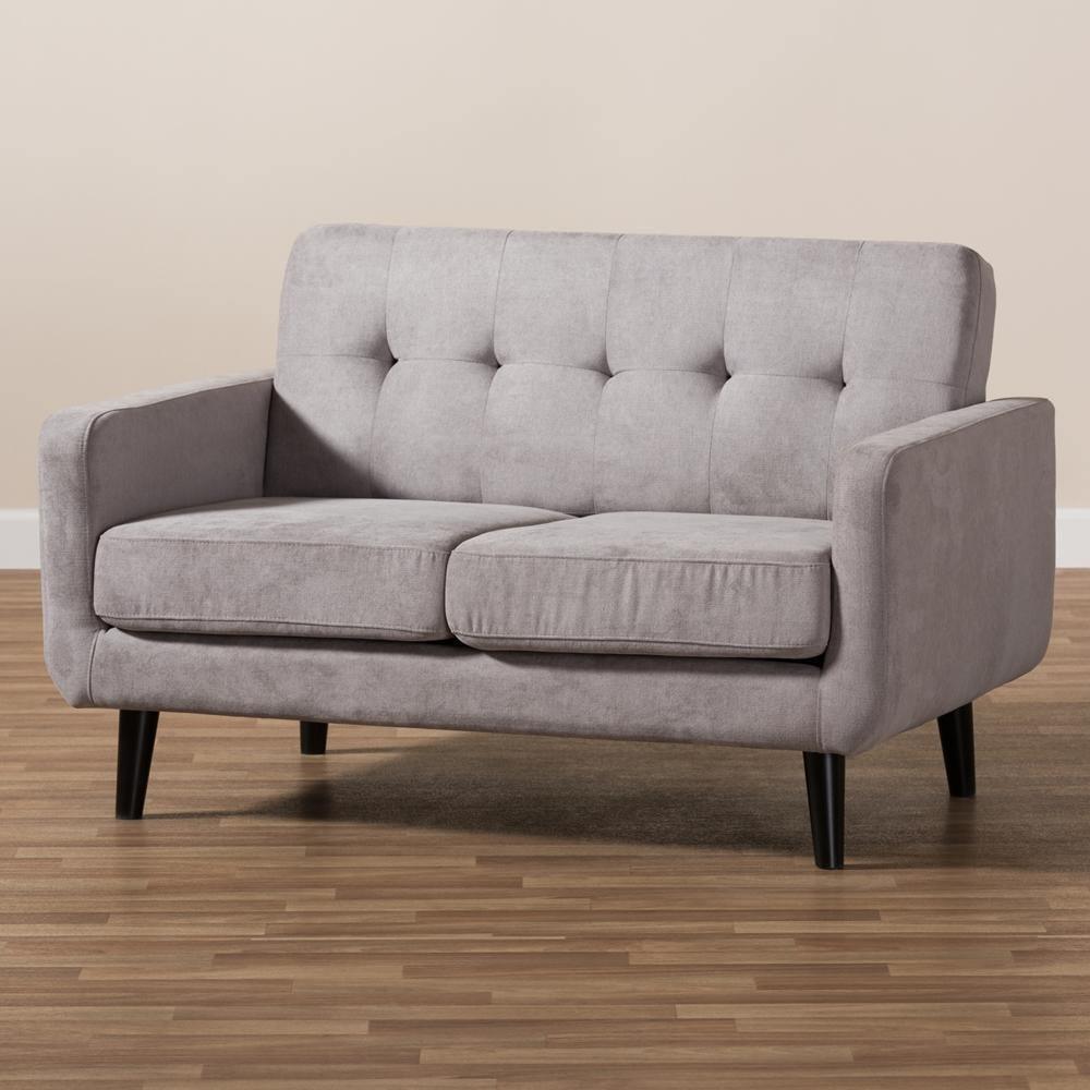 Carina Mid-Century Modern Light Grey Fabric Upholstered Loveseat FredCo