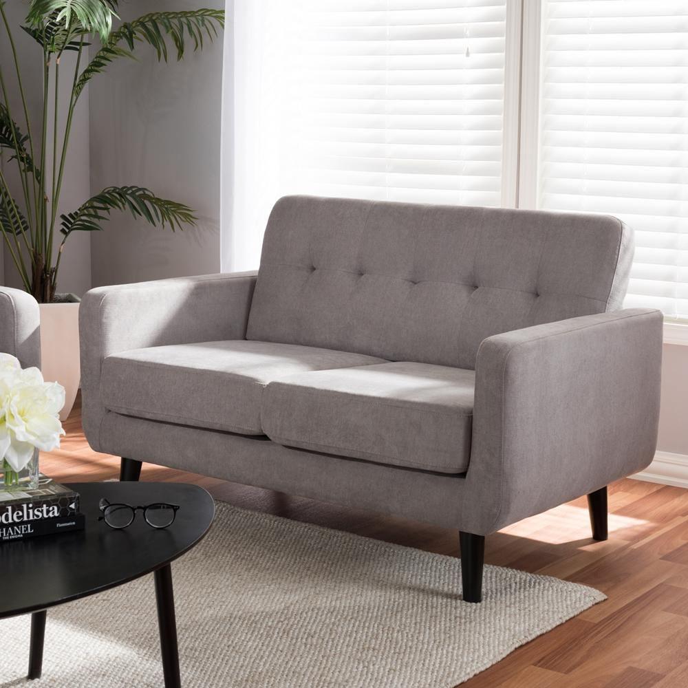 Carina Mid-Century Modern Light Grey Fabric Upholstered Loveseat FredCo
