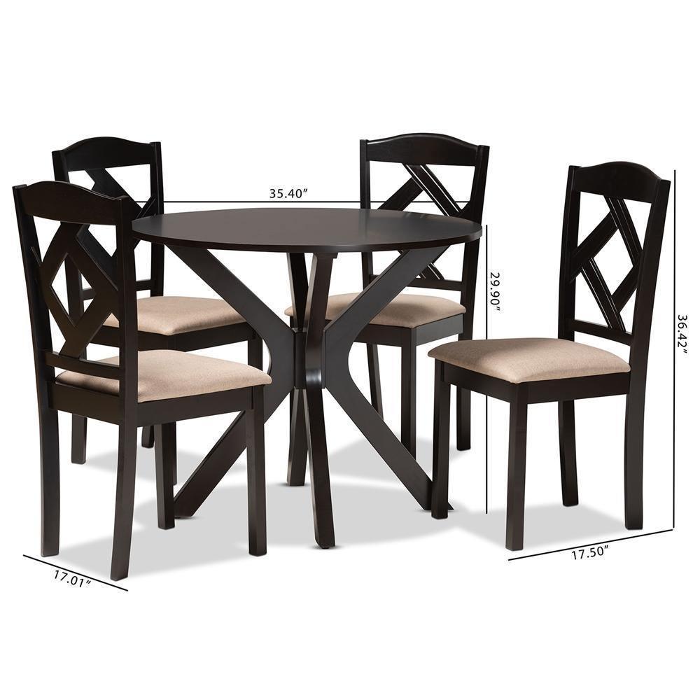 Carlin Sand Fabric Upholstered and Dark Brown Finished Wood 5-Piece Dining Set FredCo