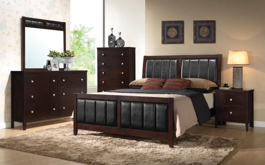 Carlton 4-piece Full Upholstered Bedroom Set Cappuccino and Black Coaster FredCo