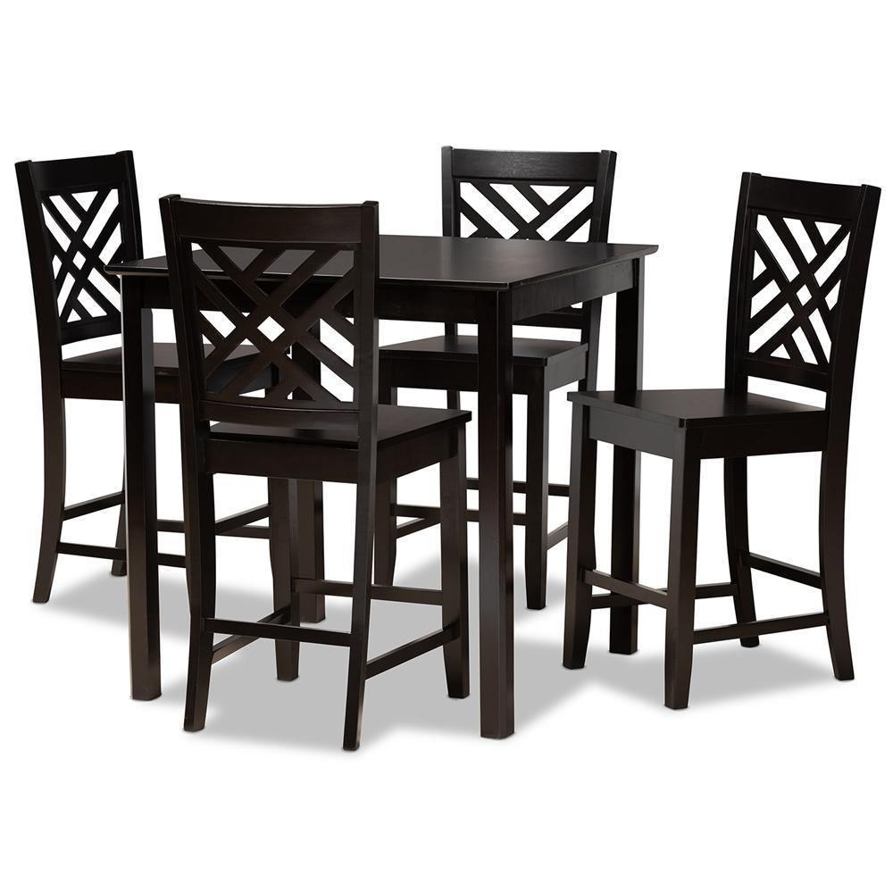 Caron Modern and Contemporary Dark Brown Finished Wood 5-Piece Pub Set FredCo