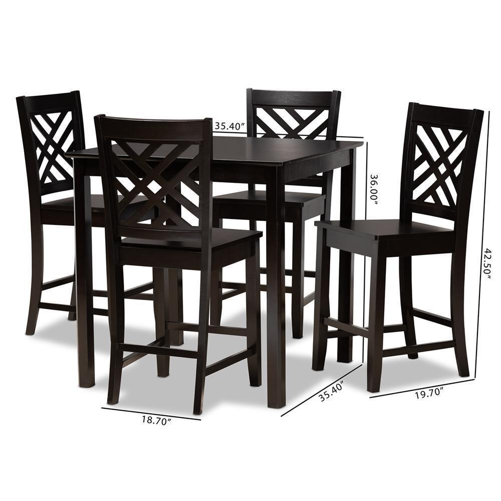 Caron Modern and Contemporary Dark Brown Finished Wood 5-Piece Pub Set FredCo