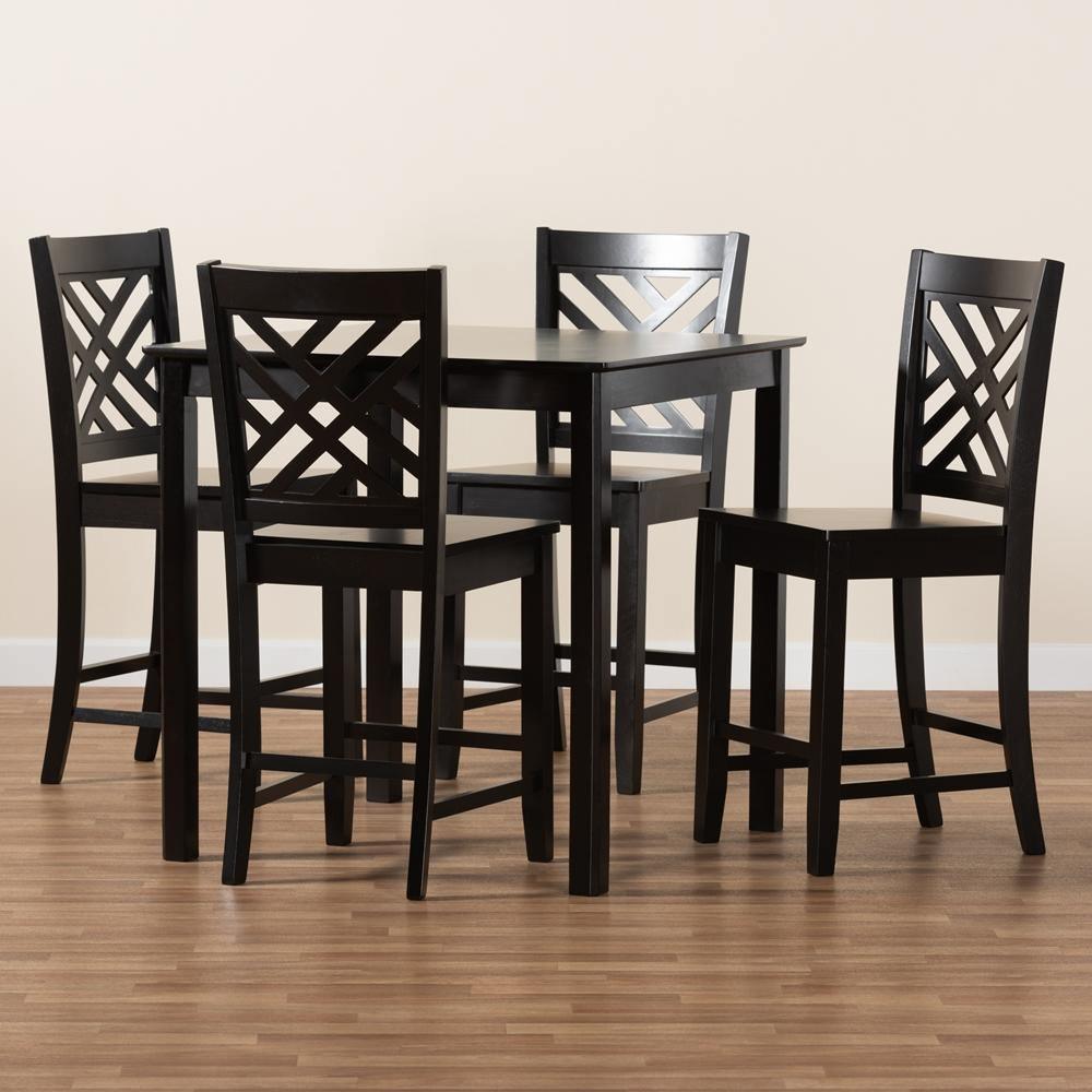 Caron Modern and Contemporary Dark Brown Finished Wood 5-Piece Pub Set FredCo