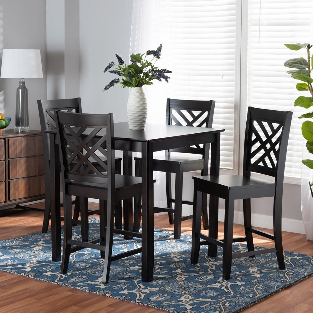 Caron Modern and Contemporary Dark Brown Finished Wood 5-Piece Pub Set FredCo