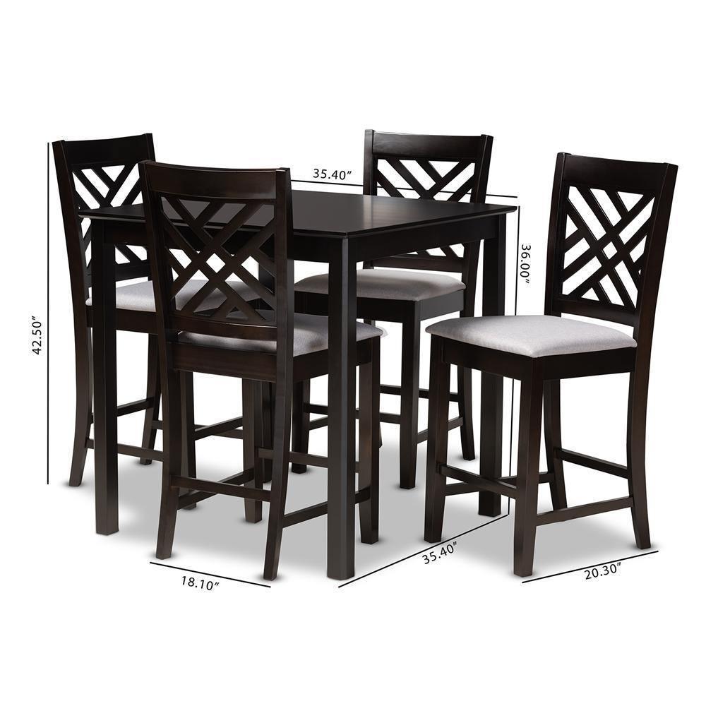 Caron Modern and Contemporary Gray Fabric Upholstered Espresso Brown Finished 5-Piece Wood Pub Set FredCo