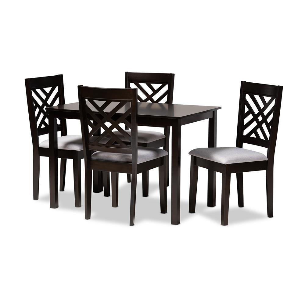 Caron Modern and Contemporary Gray Fabric Upholstered Espresso Brown Finished Wood 5-Piece Dining Set FredCo