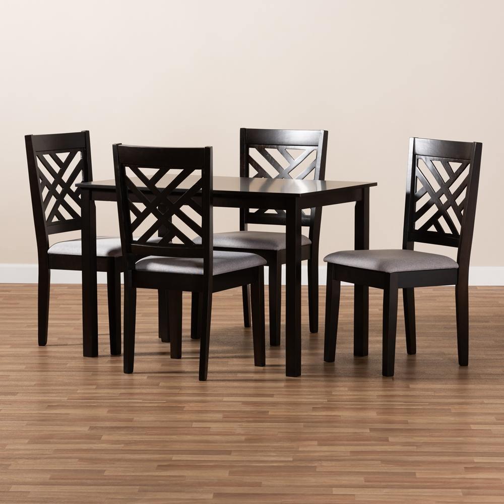 Caron Modern and Contemporary Gray Fabric Upholstered Espresso Brown Finished Wood 5-Piece Dining Set FredCo