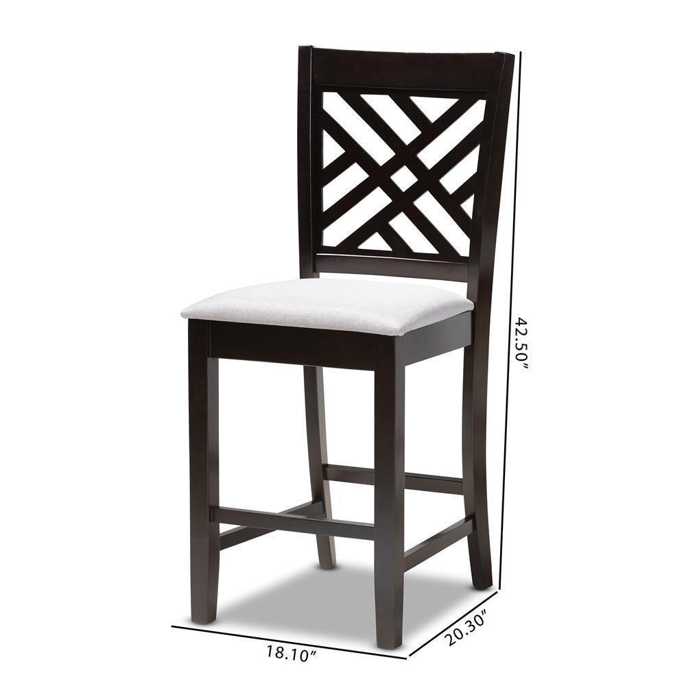Caron Modern and Contemporary Gray Fabric Upholstered Espresso Brown Finished Wood Counter Height Pub Chair Set of 2 FredCo