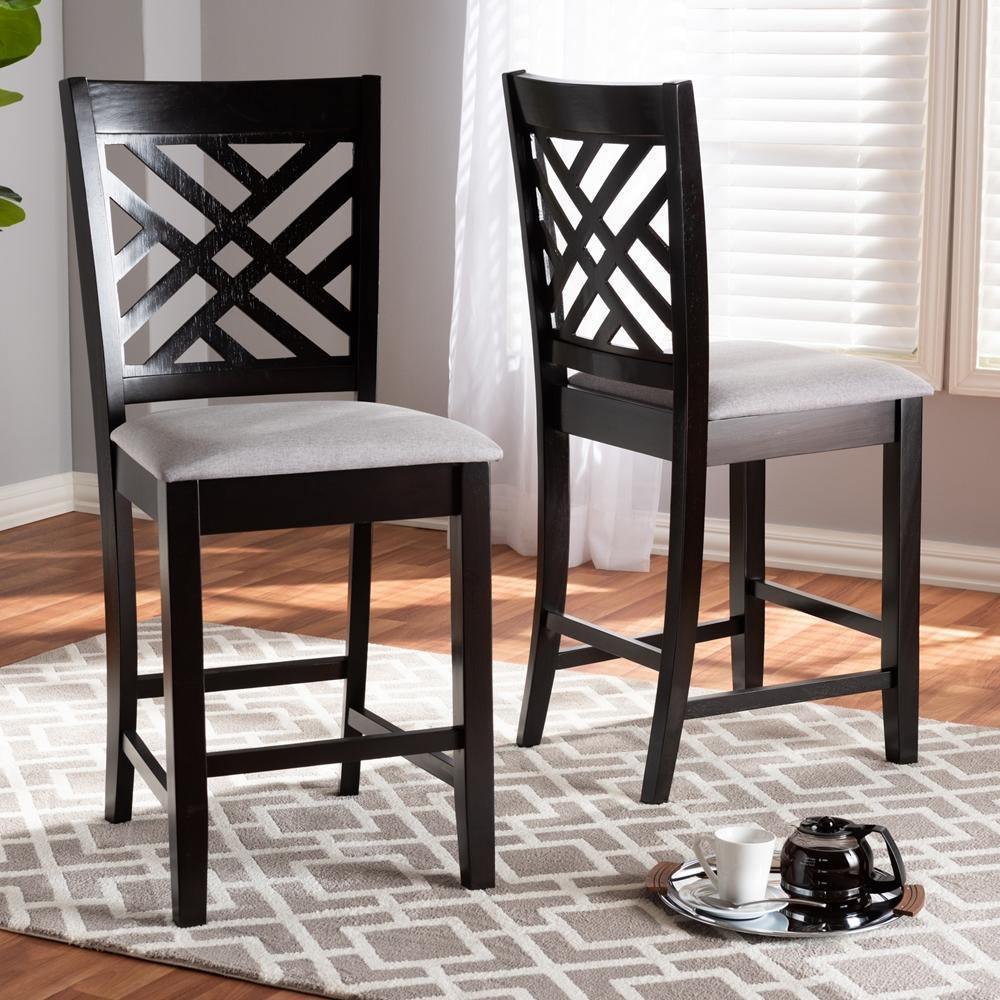Caron Modern and Contemporary Gray Fabric Upholstered Espresso Brown Finished Wood Counter Height Pub Chair Set of 2 FredCo