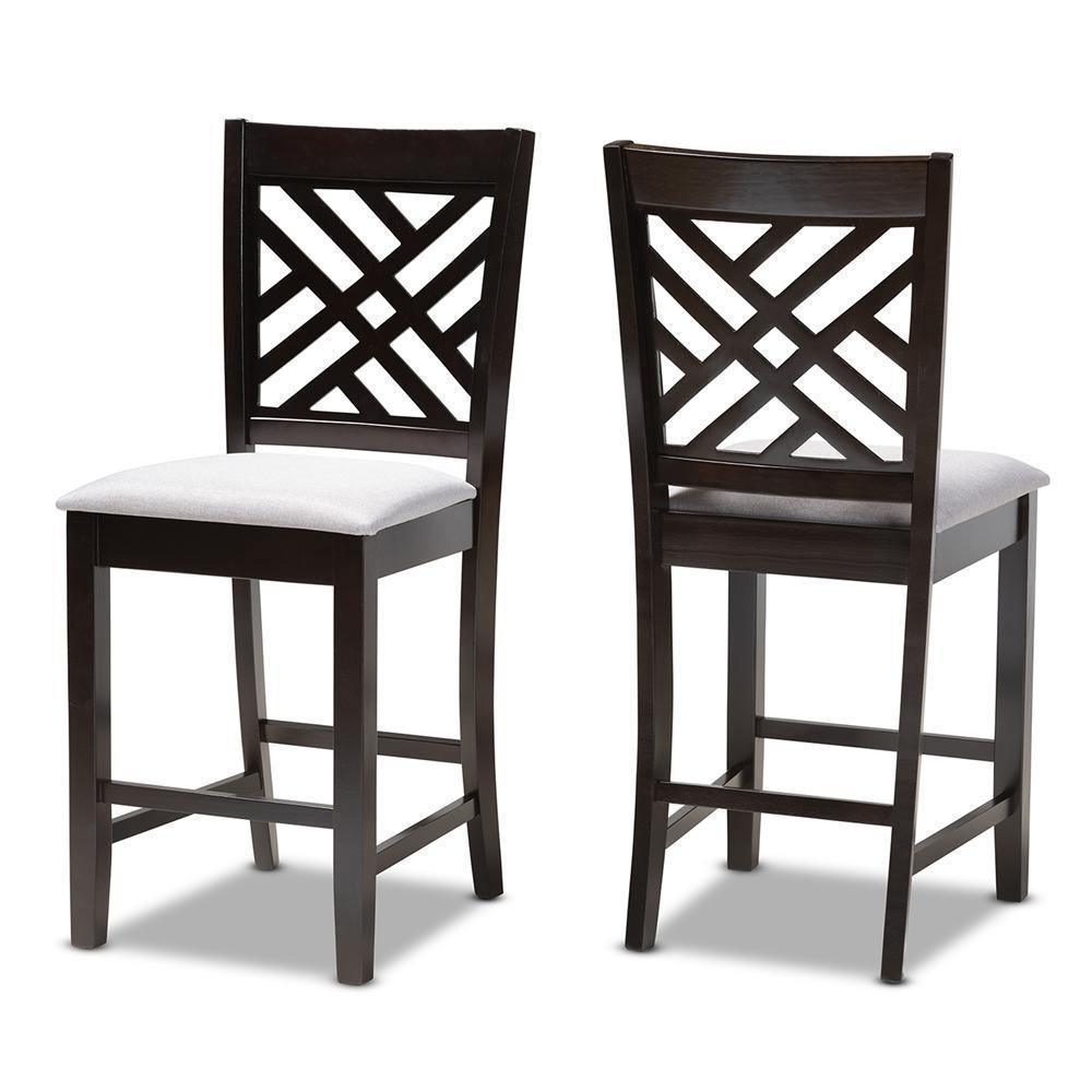 Caron Modern and Contemporary Gray Fabric Upholstered Espresso Brown Finished Wood Counter Height Pub Chair Set of 2 FredCo