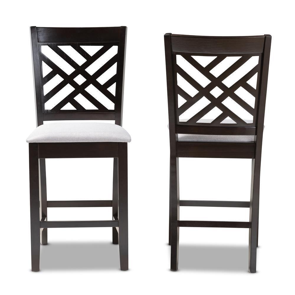 Caron Modern and Contemporary Gray Fabric Upholstered Espresso Brown Finished Wood Counter Height Pub Chair Set of 2 FredCo