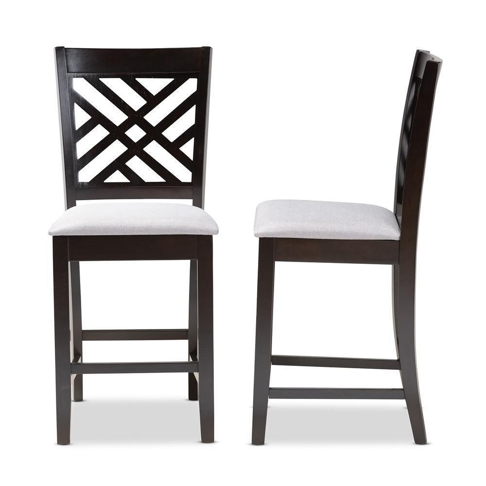 Caron Modern and Contemporary Gray Fabric Upholstered Espresso Brown Finished Wood Counter Height Pub Chair Set of 2 FredCo