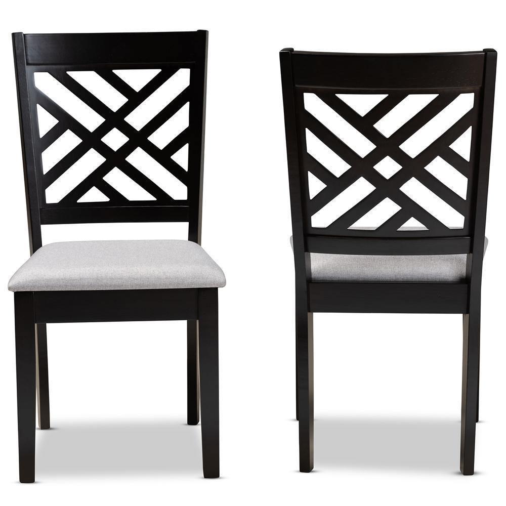 Caron Modern and Contemporary Grey Fabric Upholstered Espresso Brown Finished Wood 2-Piece Dining Chair Set FredCo