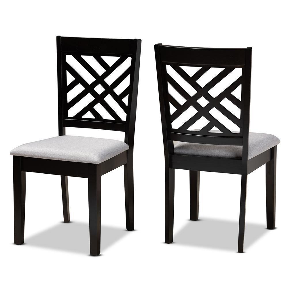 Caron Modern and Contemporary Grey Fabric Upholstered Espresso Brown Finished Wood 2-Piece Dining Chair Set FredCo