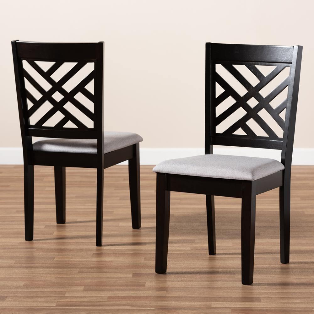 Caron Modern and Contemporary Grey Fabric Upholstered Espresso Brown Finished Wood 2-Piece Dining Chair Set FredCo