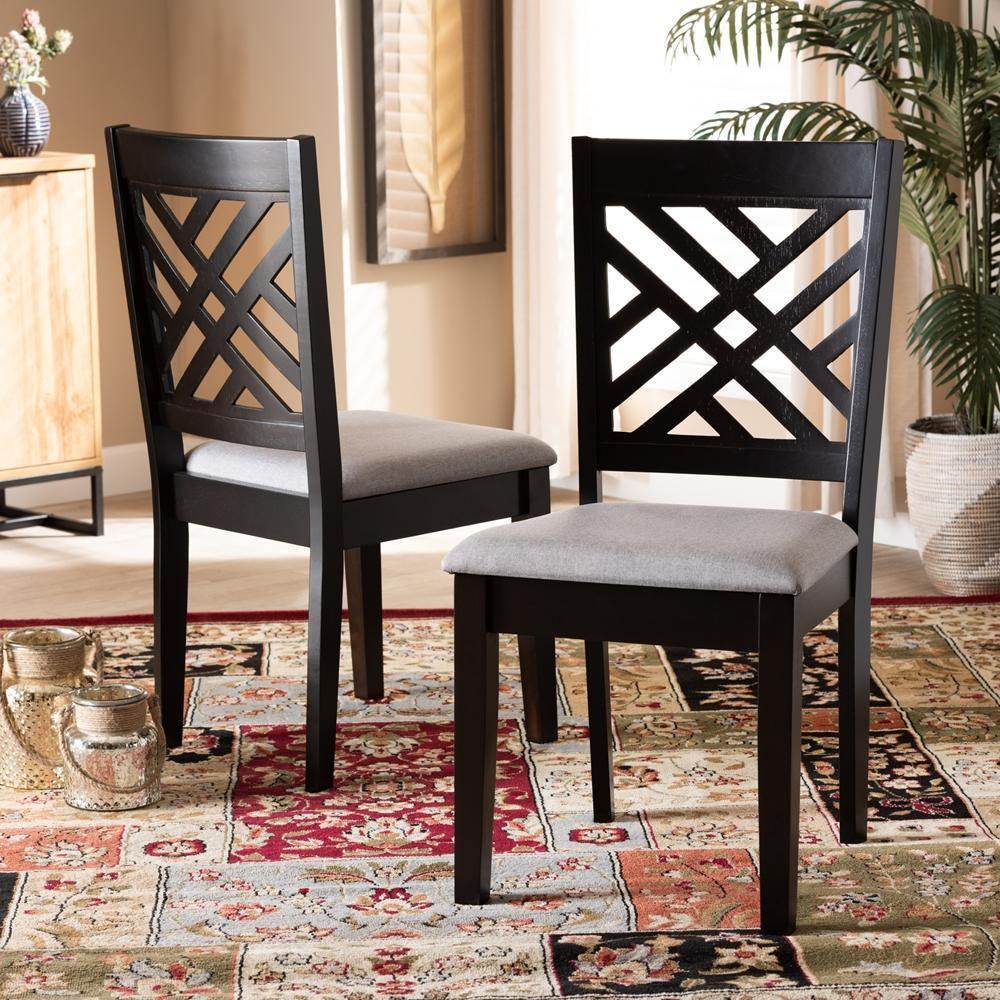 Caron Modern and Contemporary Grey Fabric Upholstered Espresso Brown Finished Wood 2-Piece Dining Chair Set FredCo