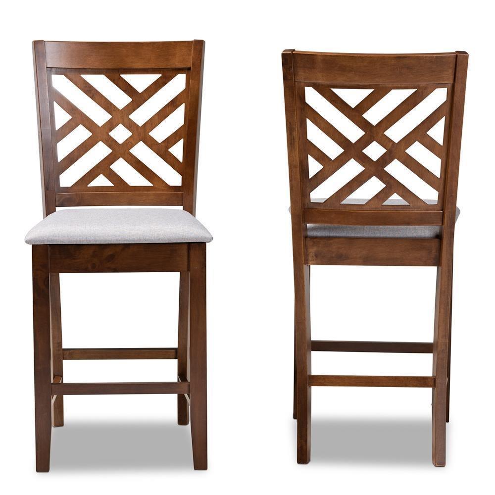 Caron Modern and Contemporary Grey Fabric Upholstered Walnut Brown Finished 2-Piece Wood Counter Height Pub Chair Set FredCo