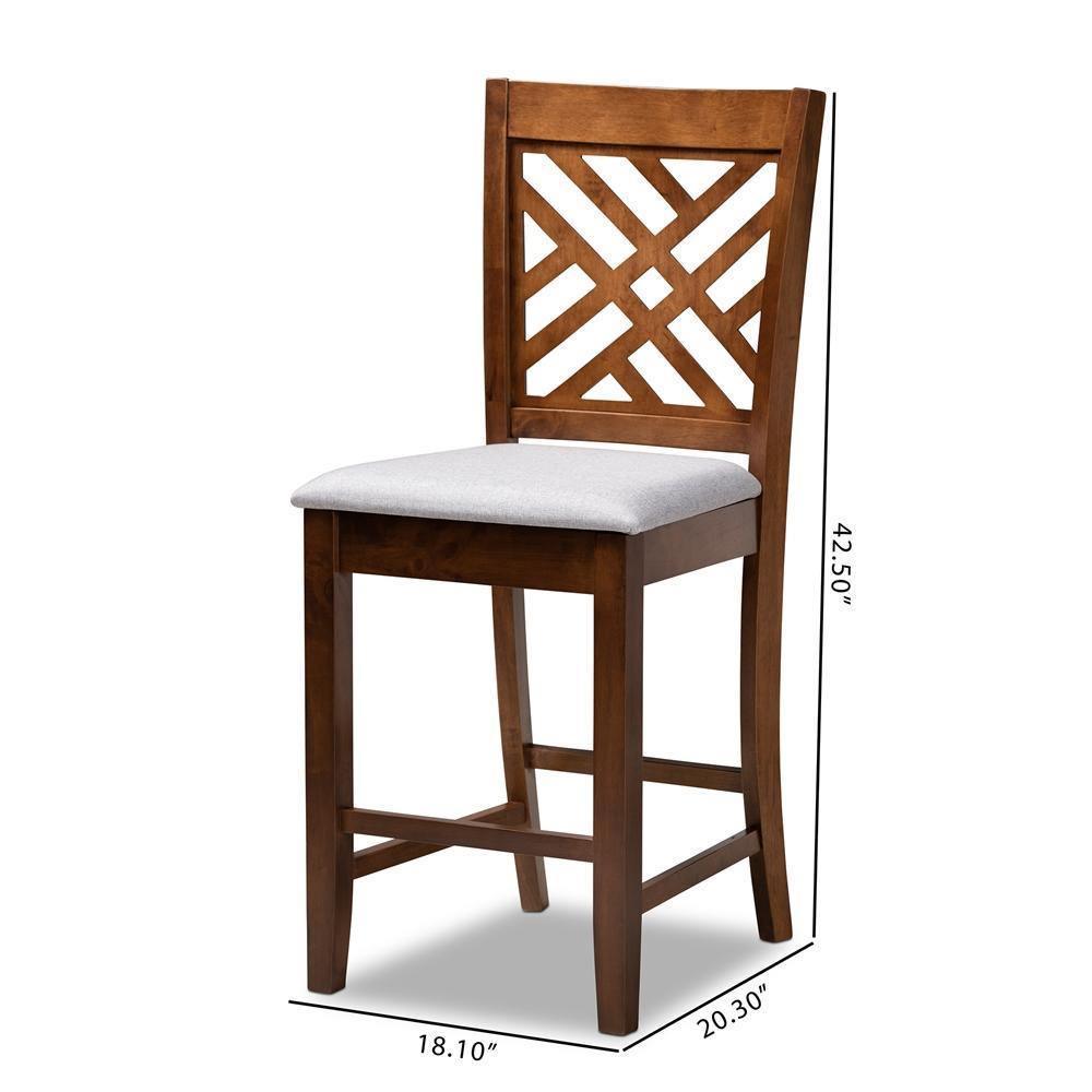 Caron Modern and Contemporary Grey Fabric Upholstered Walnut Brown Finished 2-Piece Wood Counter Height Pub Chair Set FredCo