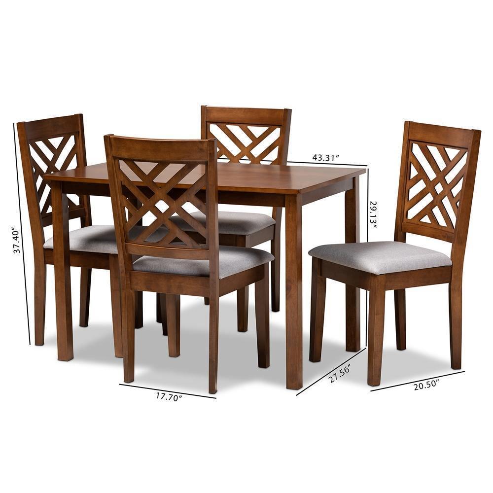 Caron Modern and Contemporary Grey Fabric Upholstered Walnut Brown Finished Wood 5-Piece Dining Set FredCo