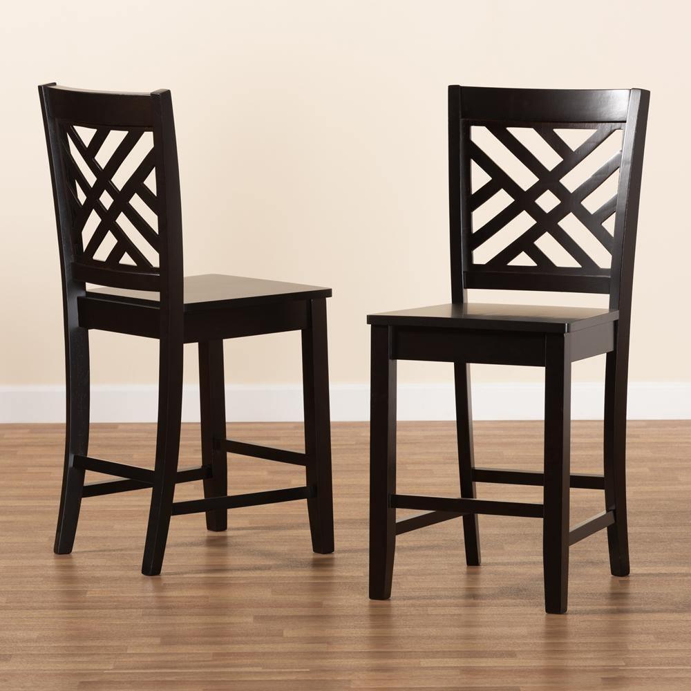 Caron Modern and Contemporary Transitional Dark Brown Finished Wood 2-Piece Counter Stool Set FredCo