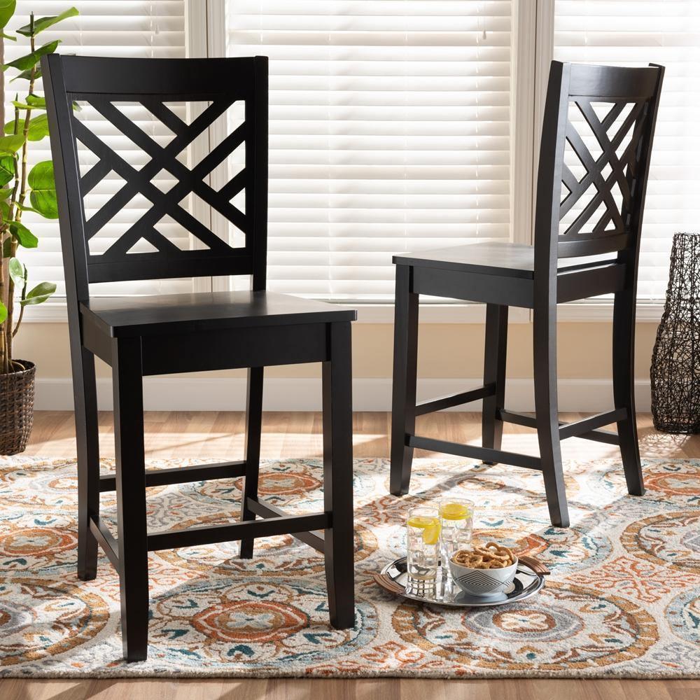 Caron Modern and Contemporary Transitional Dark Brown Finished Wood 2-Piece Counter Stool Set FredCo