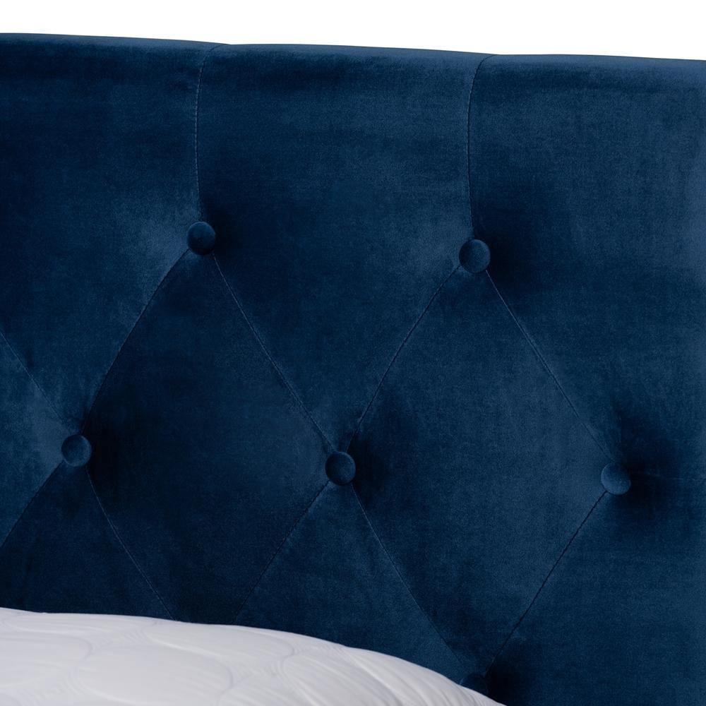 Caronia Modern and Contemporary Navy Blue Velvet Fabric Upholstered 2-Drawer Queen Size Platform Storage Bed FredCo