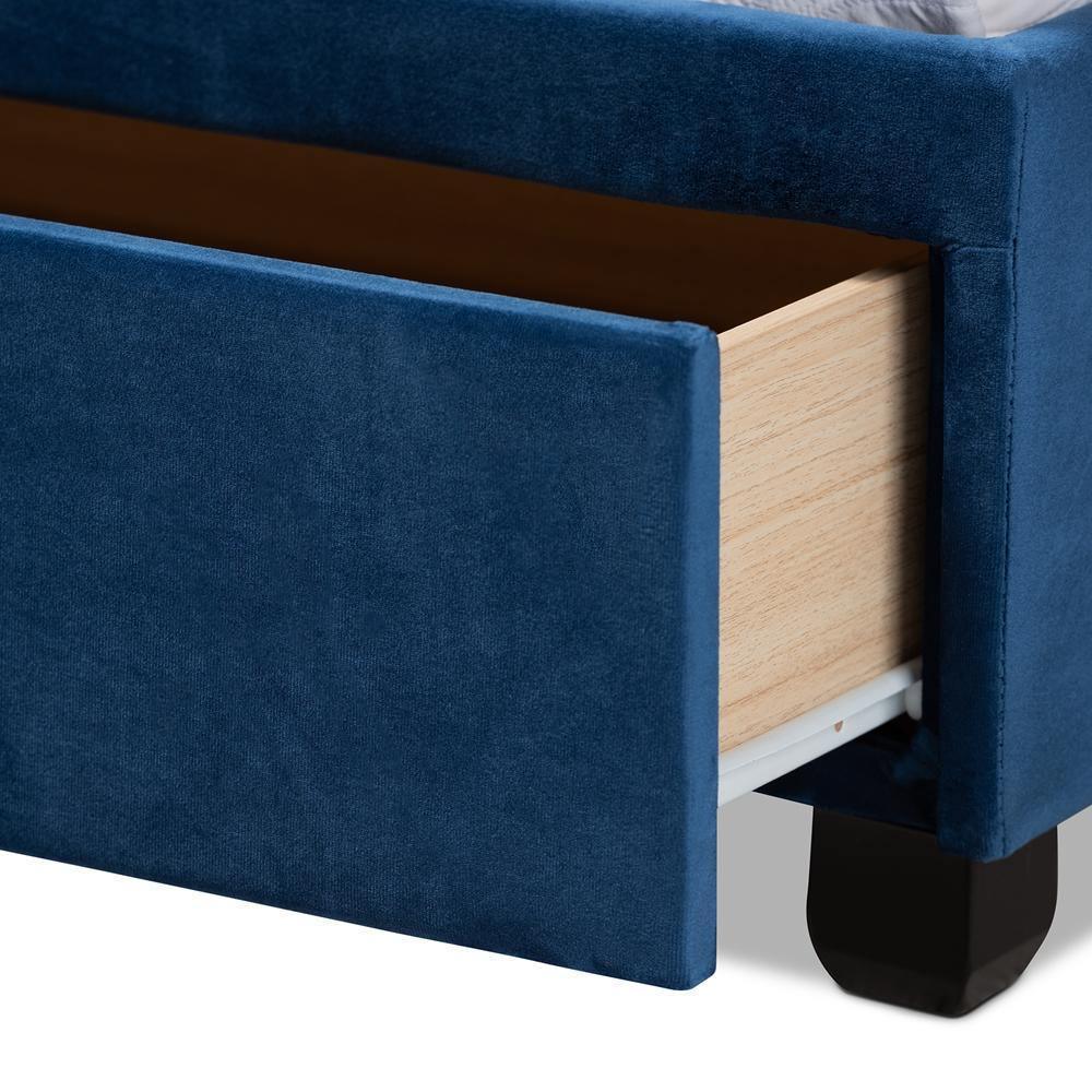 Caronia Modern and Contemporary Navy Blue Velvet Fabric Upholstered 2-Drawer Queen Size Platform Storage Bed FredCo