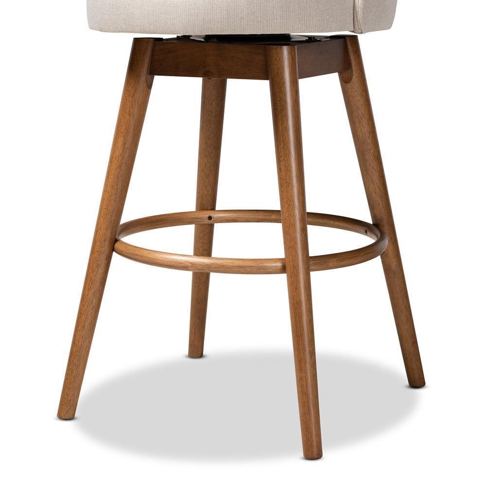 Carra Mid-Century Modern Light Beige Fabric Upholstered Walnut-Finished Wood Swivel Bar Stool (Set of 2) FredCo