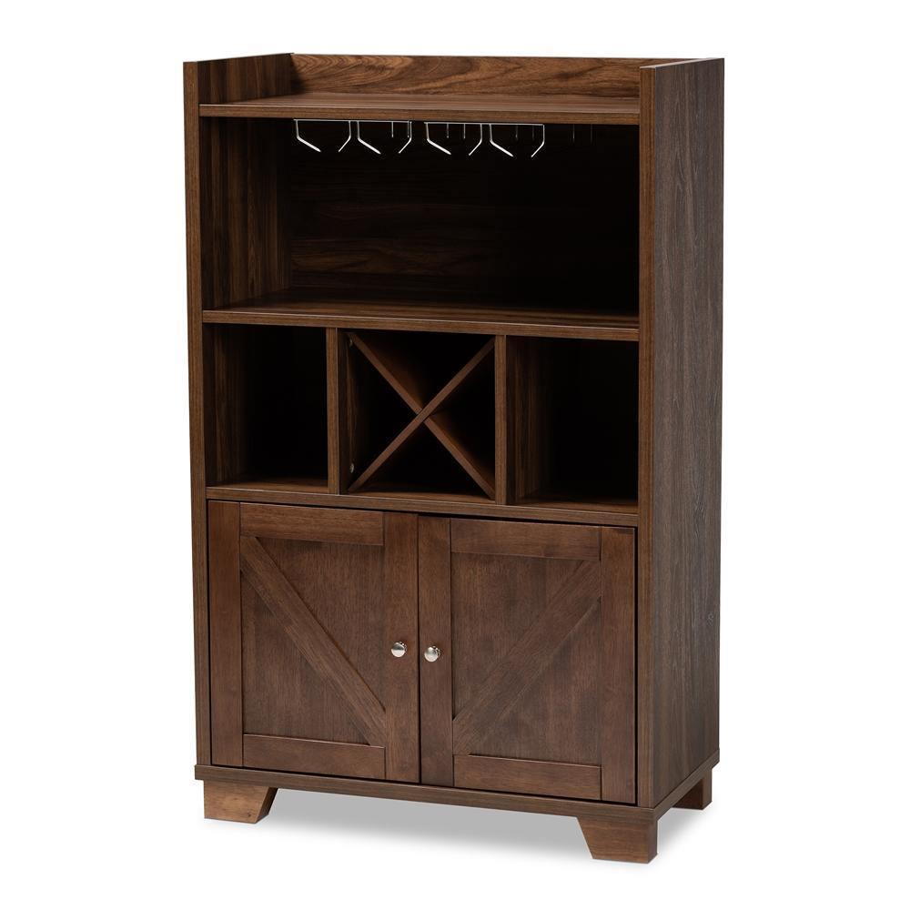 Carrie Transitional Farmhouse Walnut Brown Finished Wood Wine Storage Cabinet FredCo