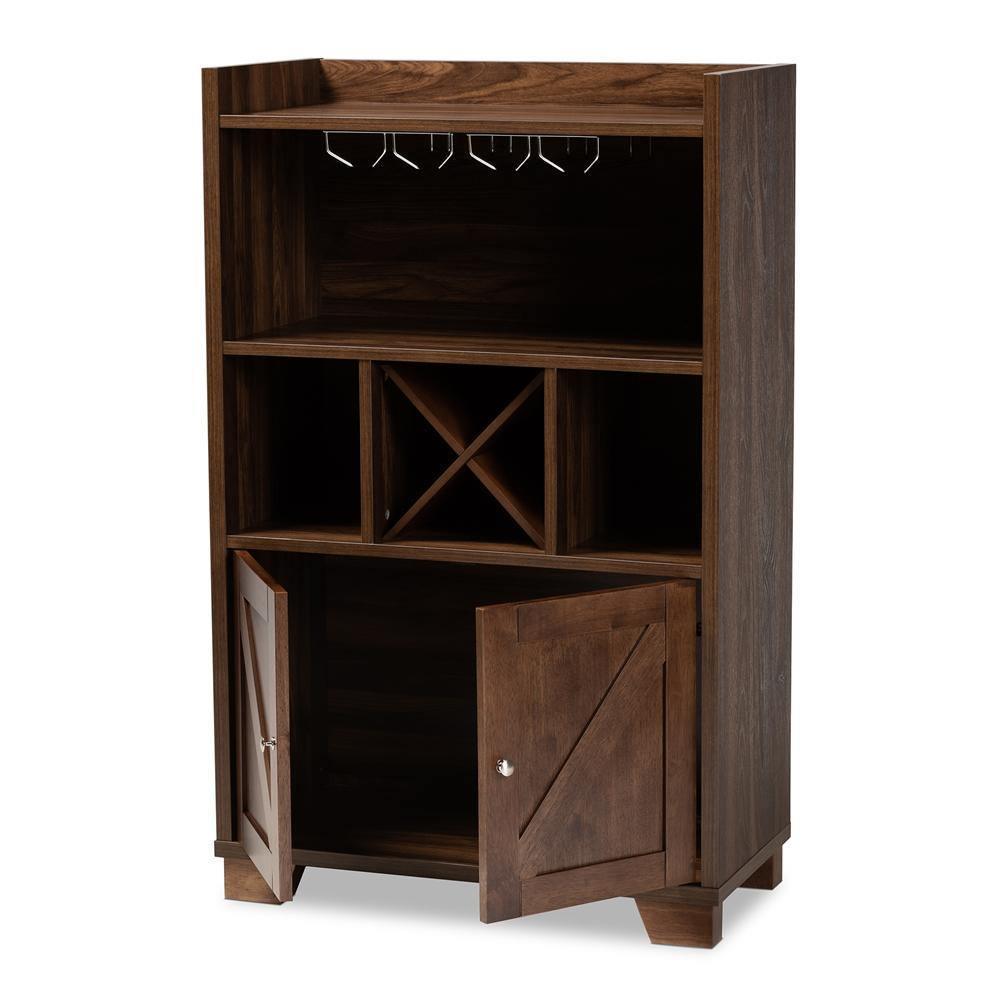 Carrie Transitional Farmhouse Walnut Brown Finished Wood Wine Storage Cabinet FredCo