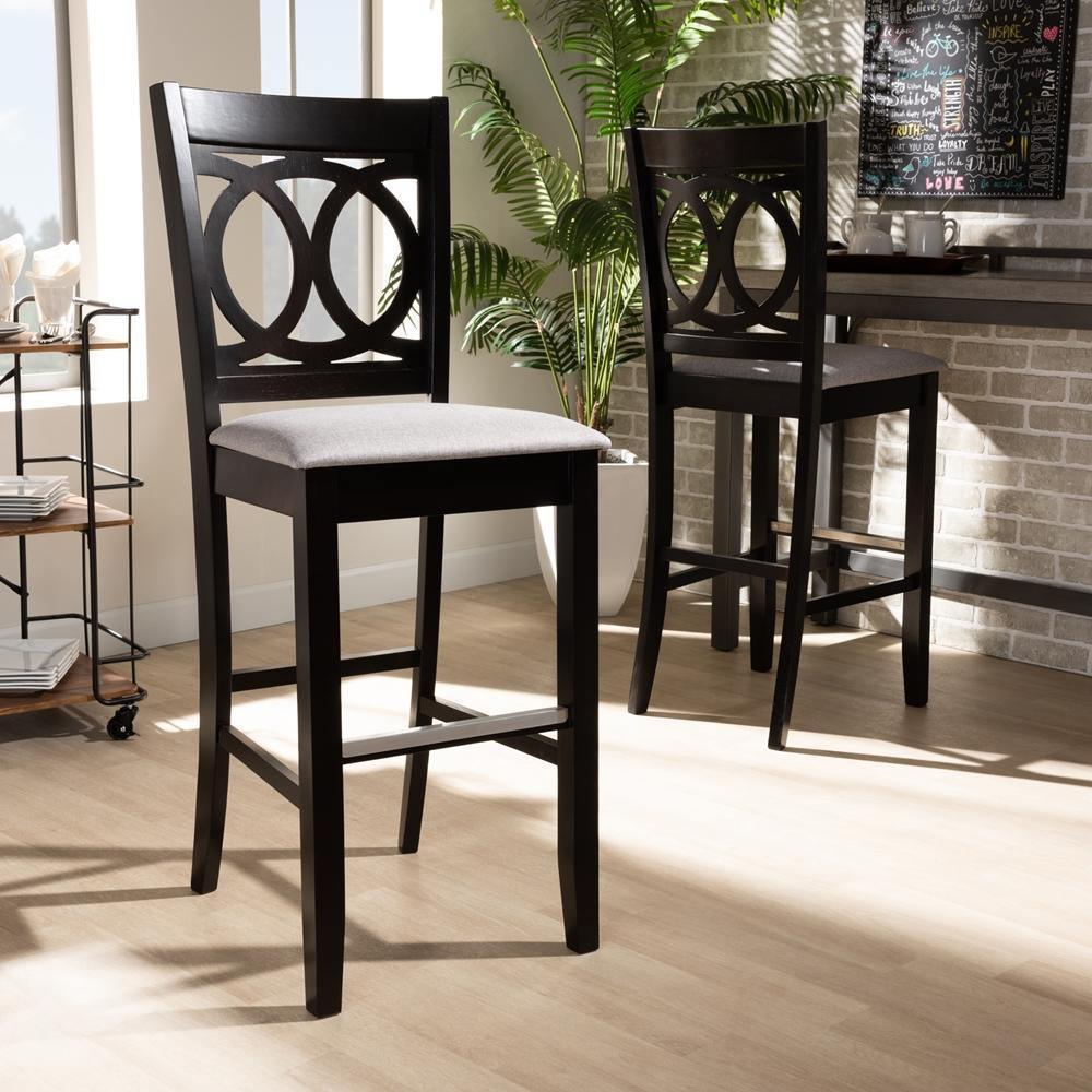Carson Modern and Contemporary Grey Fabric Upholstered and Espresso Brown Finished Wood 2-Piece Bar Stool Set FredCo